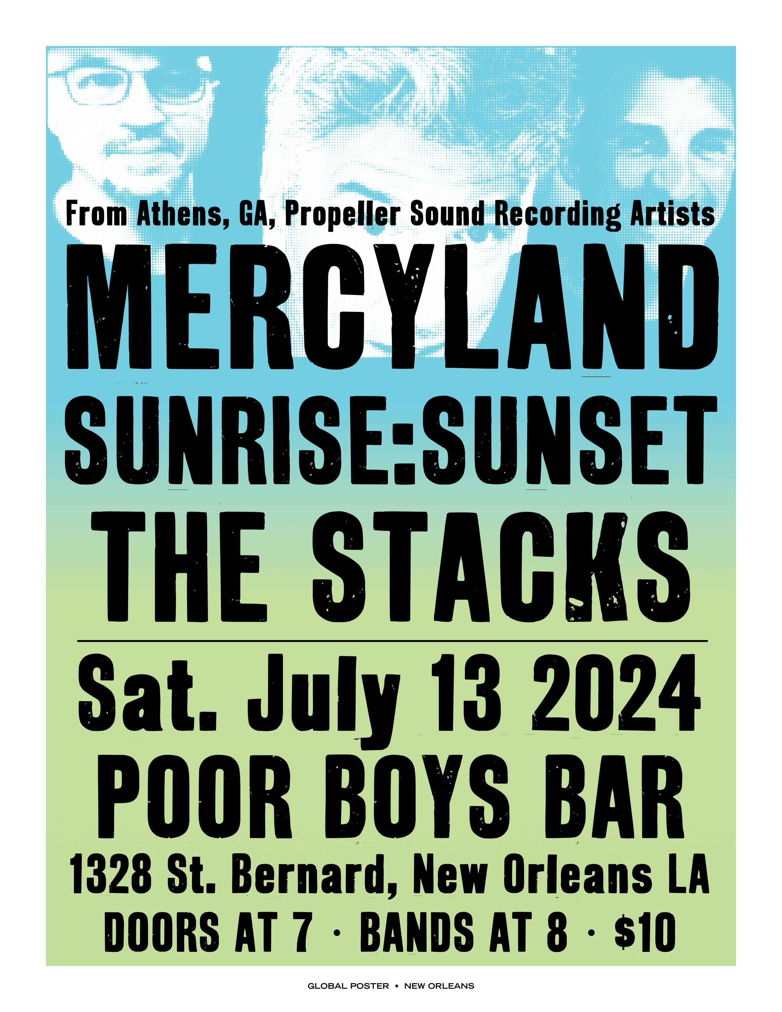 Stacks play Friday, July 13, 2024 at Poor Boys Bar in New Orleans with Mercyland and Sunrise:Sunset.