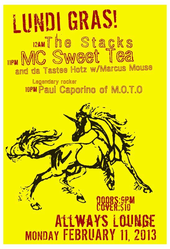 Flyer for Stacks at Allways Lounge, New Orleans, November 16, 2012