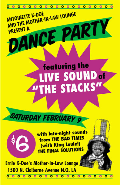 Flyer for Stacks at Mother In Law, New Orleans, February 9, 2002